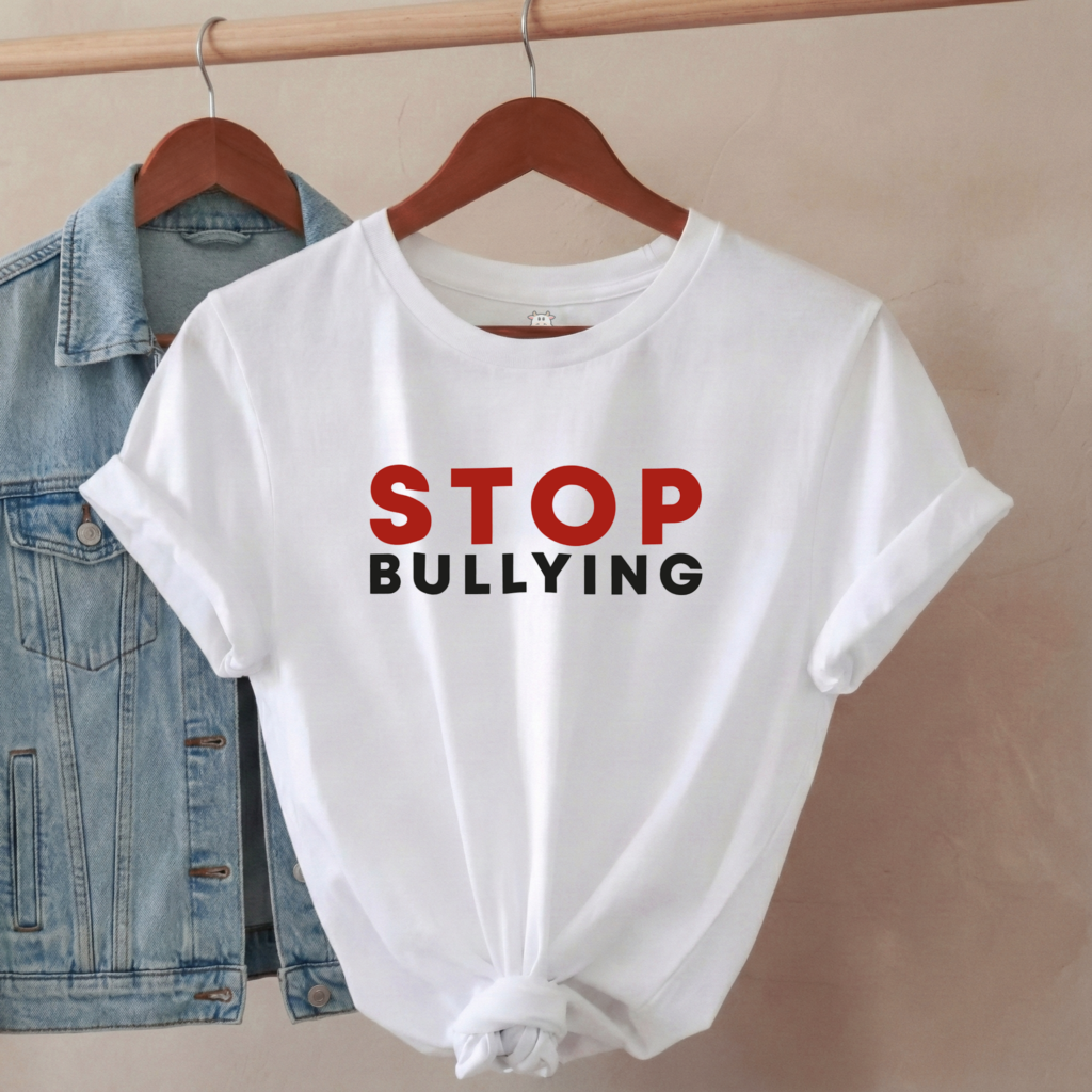 Regalo personalizado de camiseta blanca con frase Stop bullying